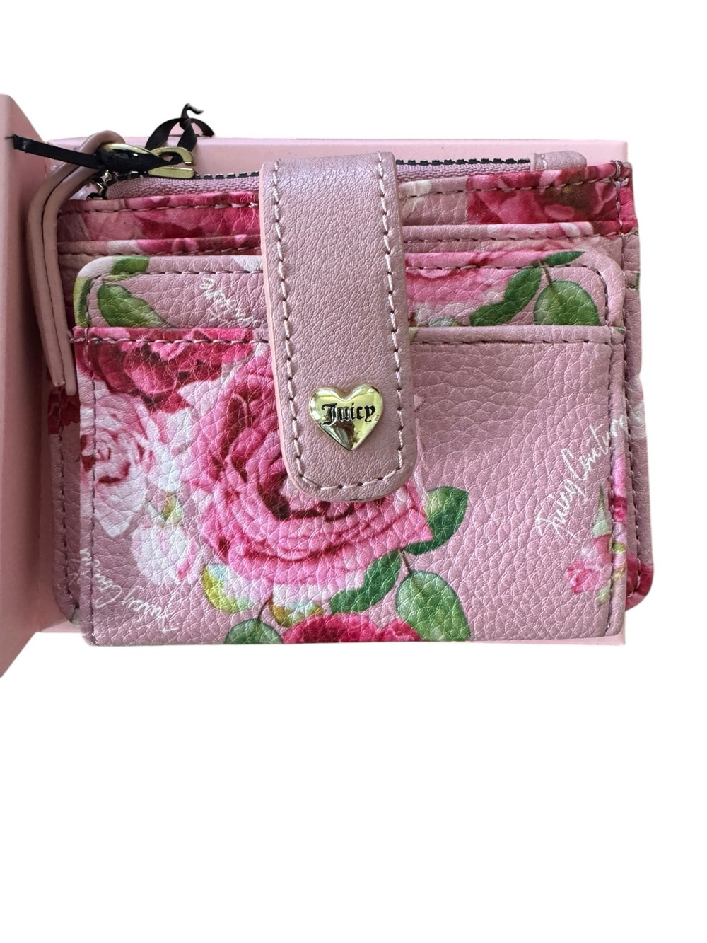 NWT Juicy Couture Pink Floral Card Case Wallet and Fuzzy Socks Boxed Gift Set - Picture 3 of 7